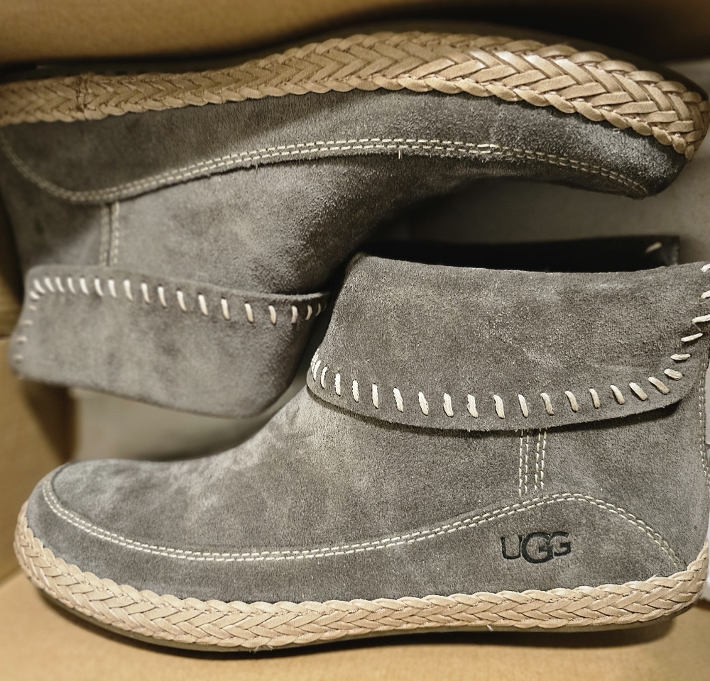 NIB Womens UGG Varney Gray Sage Green Moccasin Ankle Boot Size 7